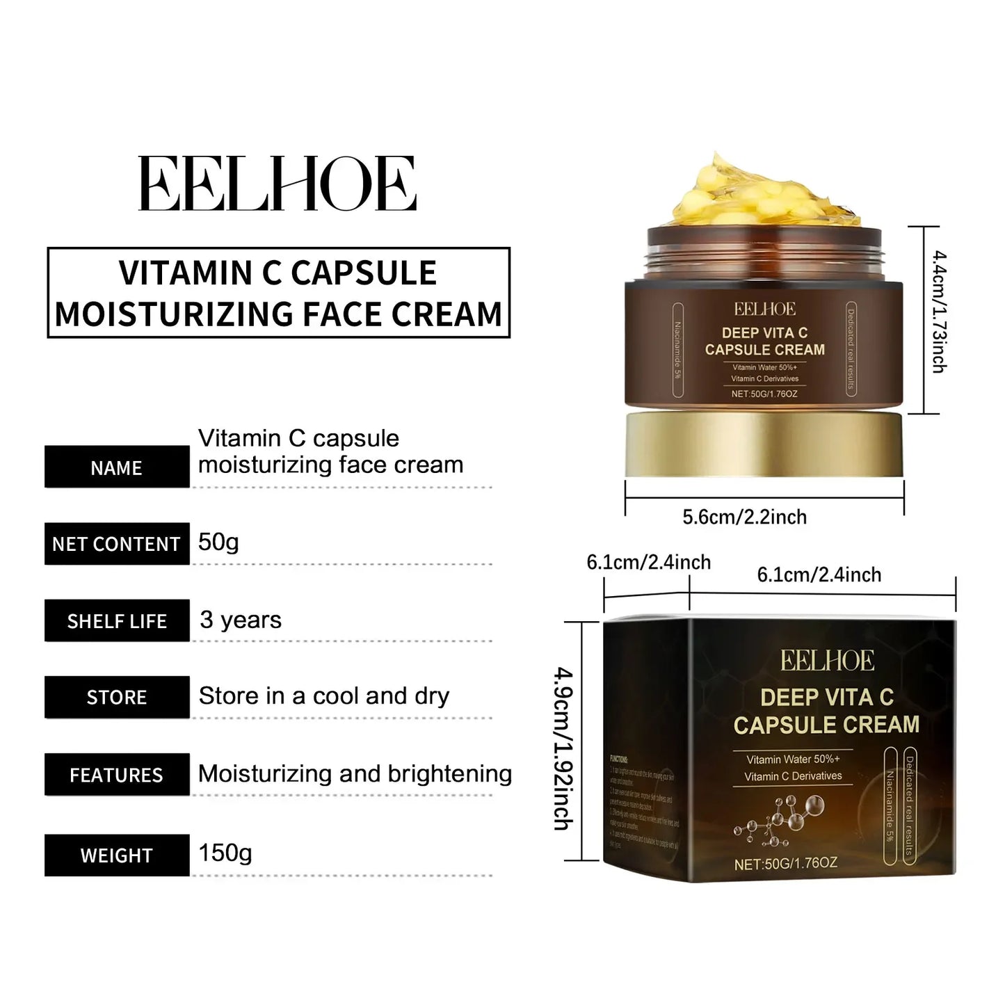 Vitamin C Capsule Facial Cream Even Skin Tone Pigmentation Removal Hydrated Skin Moisturizing Brightening Firming Face Cream