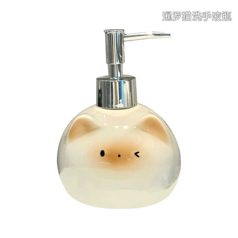Ceramic Siamese Cat Hand Sanitizer Press Bottle Toilet Shampoo Shower Gel Packaging Bottle Dispenser for Liquid Soap