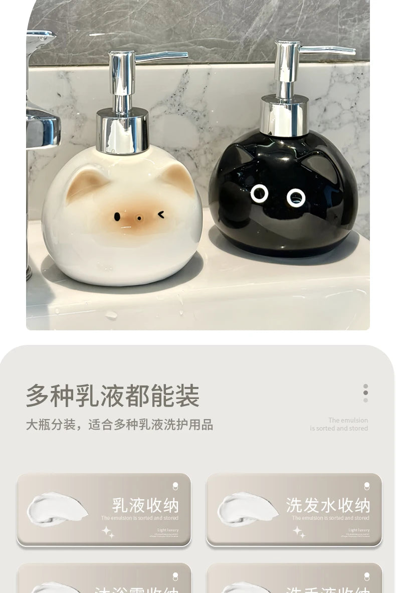 Ceramic Siamese Cat Hand Sanitizer Press Bottle Toilet Shampoo Shower Gel Packaging Bottle Dispenser for Liquid Soap