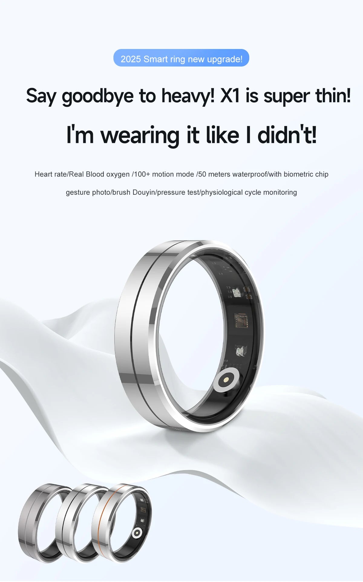2025 Smart Ring Waterproof 5ATM Heart Rate Blood Oxygen Health Monitoring Sleep Monitor Remote Tracking Man Women Smartring