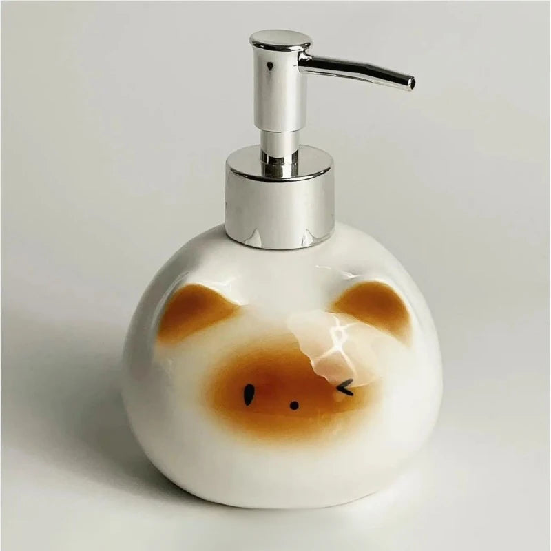 Ceramic Siamese Cat Hand Sanitizer Press Bottle Toilet Shampoo Shower Gel Packaging Bottle Dispenser For Liquid Soap
