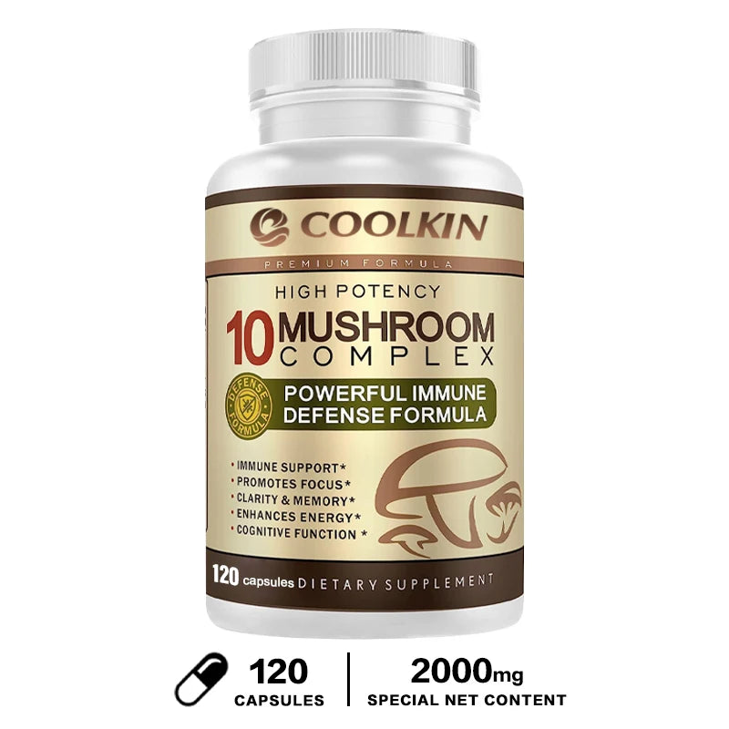 10 Mushroom Complex - Boost Energy, Improve Brain Function, Enhance Memory and Concentration, and Boost Immunity