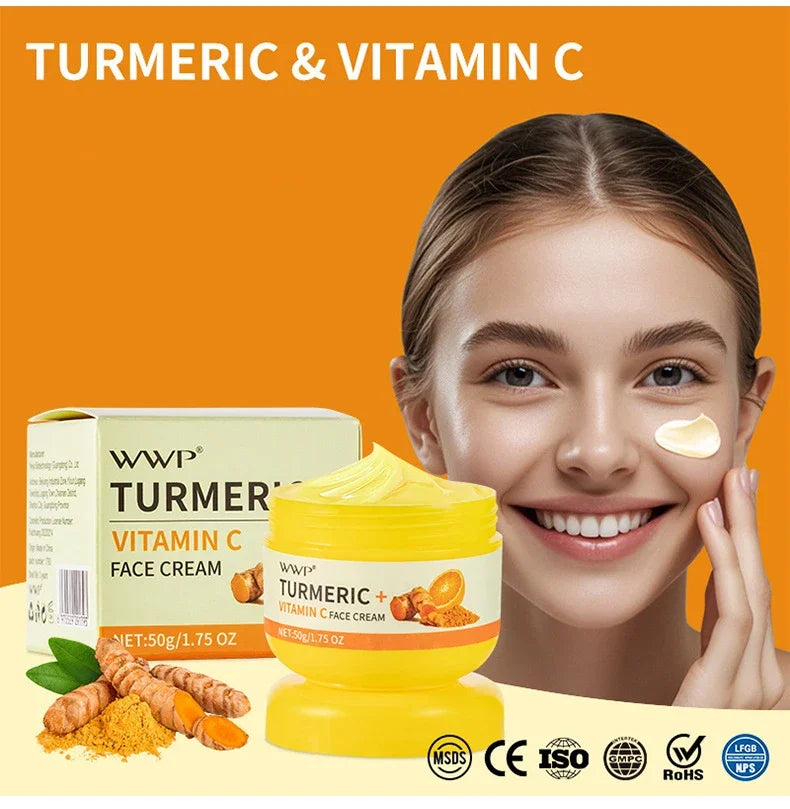 Turmeric Face Cream Strong Whitening Vitamin C Cream Brighten Skin Tone Reduce Dark Spots Lighten Moisturizing Cream Facial 50g