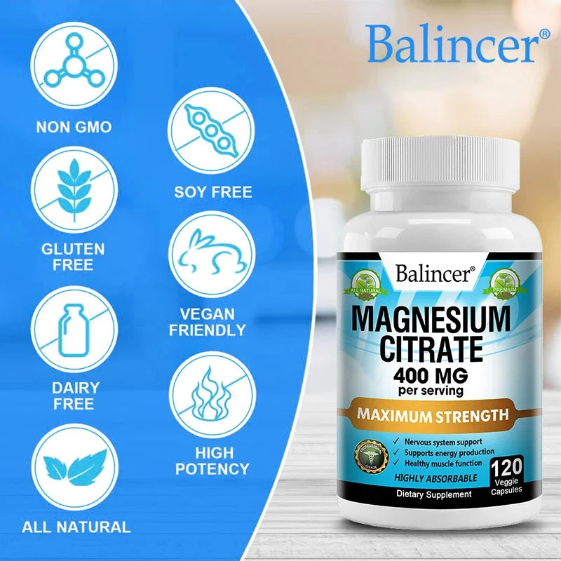 Magnesium Citrate Supplement, 120 Capsules, Relieves Fatigue and Promotes Relaxation, Unisex, Supports Heart and Bone Health