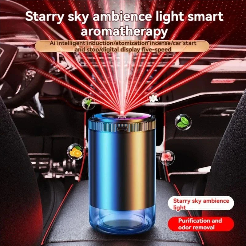 Intelligent Car Aromatherapy Machine with Tri - color Starry - sky Light Spray Aromatherapy Interior Atmosphere Light and Car Pe