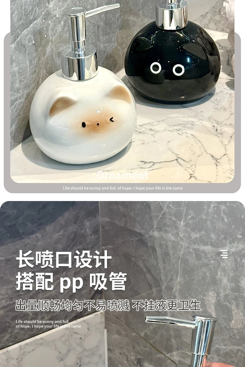 Ceramic Siamese Cat Hand Sanitizer Press Bottle Toilet Shampoo Shower Gel Packaging Bottle Dispenser for Liquid Soap