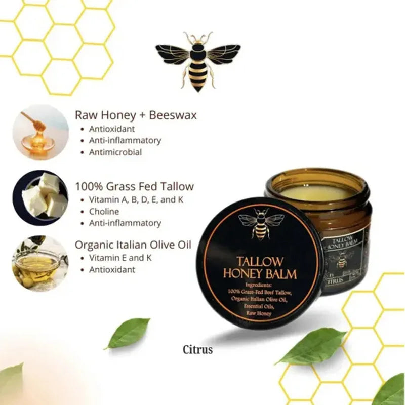 Organic Grass Fed Beef Tallow Balm With Raw Honey Moisturizing Cream For Soft Smooth Skin Handmade All-Natural Moisturizer Skin