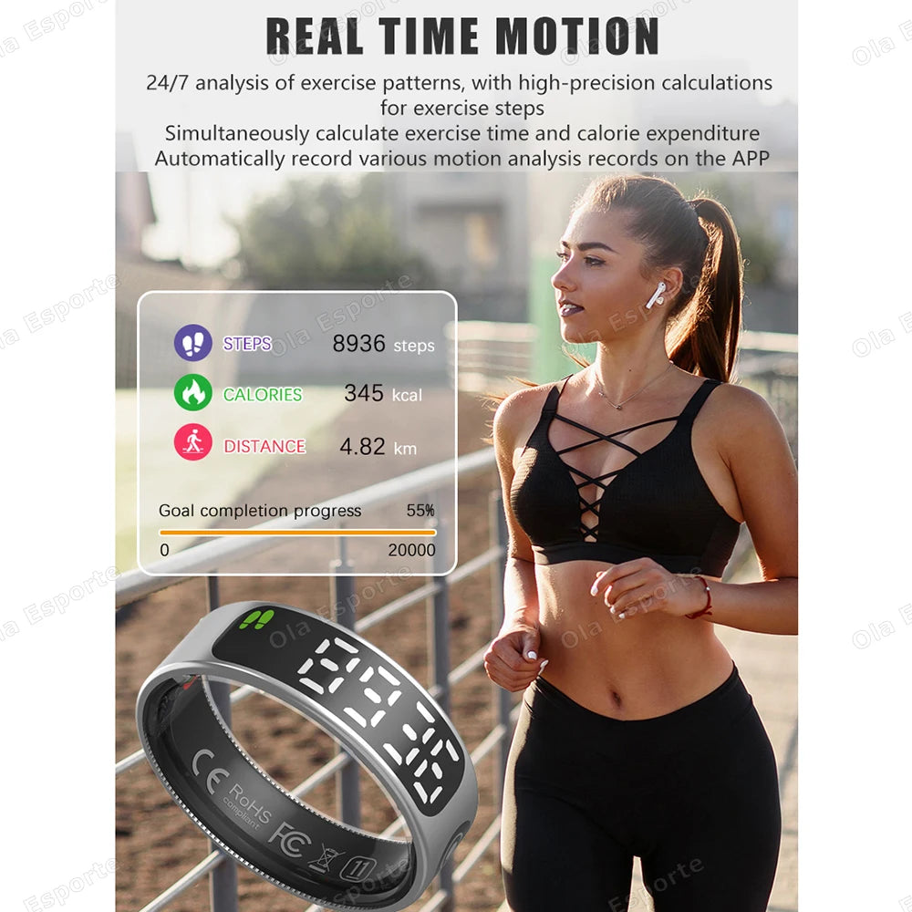 LED Display Screen Smart Ring Waterproof Health Monitoring Heart Rate&Blood Oxygen&Sleep Monitoring Remote Care Men Women Gifts