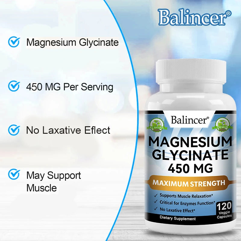 Magnesium Glycinate - Nerves System, Improve Mood Nervous, Muscles Recovery, Heart Health, Sleep Quality Support