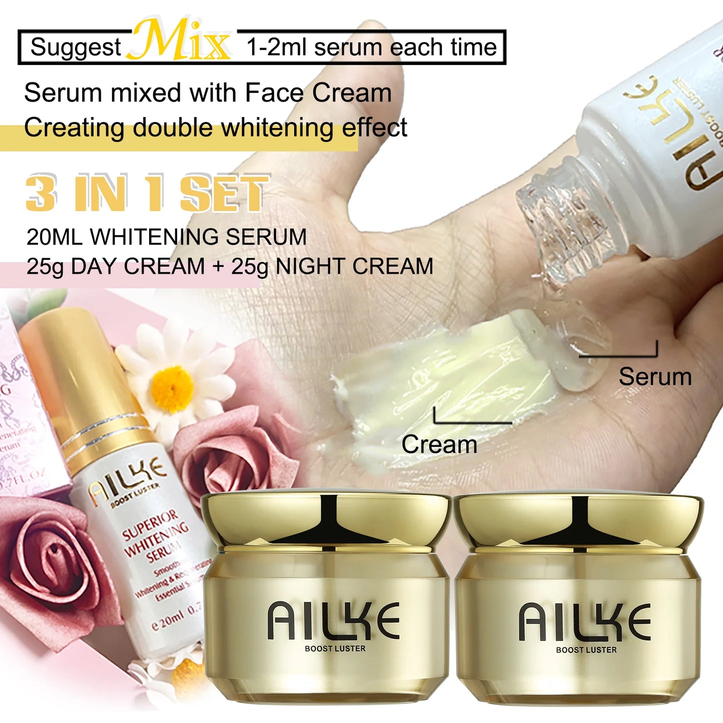 AILKE Whitening Moisturizing Facial Cream, Naturally Brighten Skin Tone, Remove Dark Spots, Clean Skin With Nicotinamide Spf35+