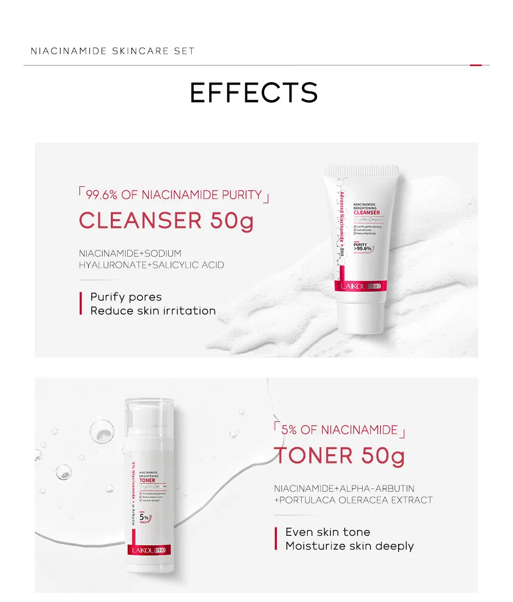Niacinamide Skin Care Set Oil Control Anti-Wrinkle Aging Fine Lines Serum Whitening cream Repair Face Nourish Toner 4 Set box