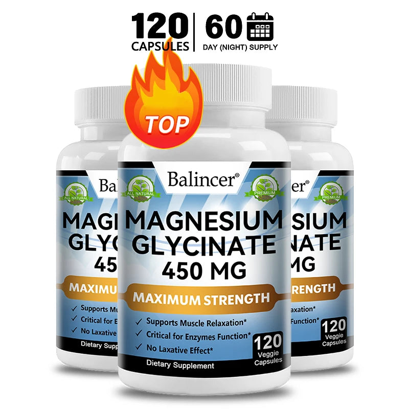 Balincer Magnesium Glycinate Supplement 450mg, Helps with Muscle, Nerve Health, Nutritional Absorption and Sleep Quality