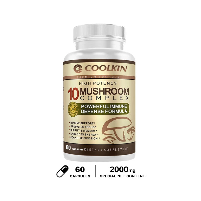 10 Mushroom Complex - Boost Energy, Improve Brain Function, Enhance Memory and Concentration, and Boost Immunity