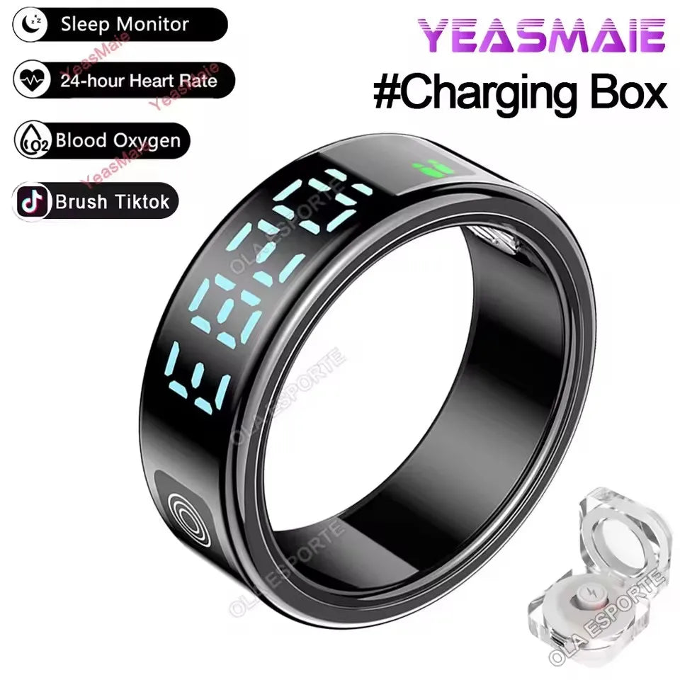 LED Display Screen Smart Ring Waterproof Health Monitoring Heart Rate&Blood Oxygen&Sleep Monitoring Remote Care Men Women Gifts