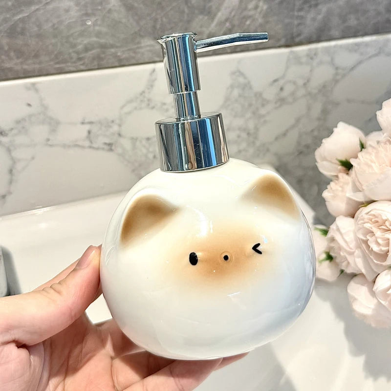 Ceramic Siamese Cat Hand Sanitizer Press Bottle Toilet Shampoo Shower Gel Packaging Bottle Dispenser for Liquid Soap