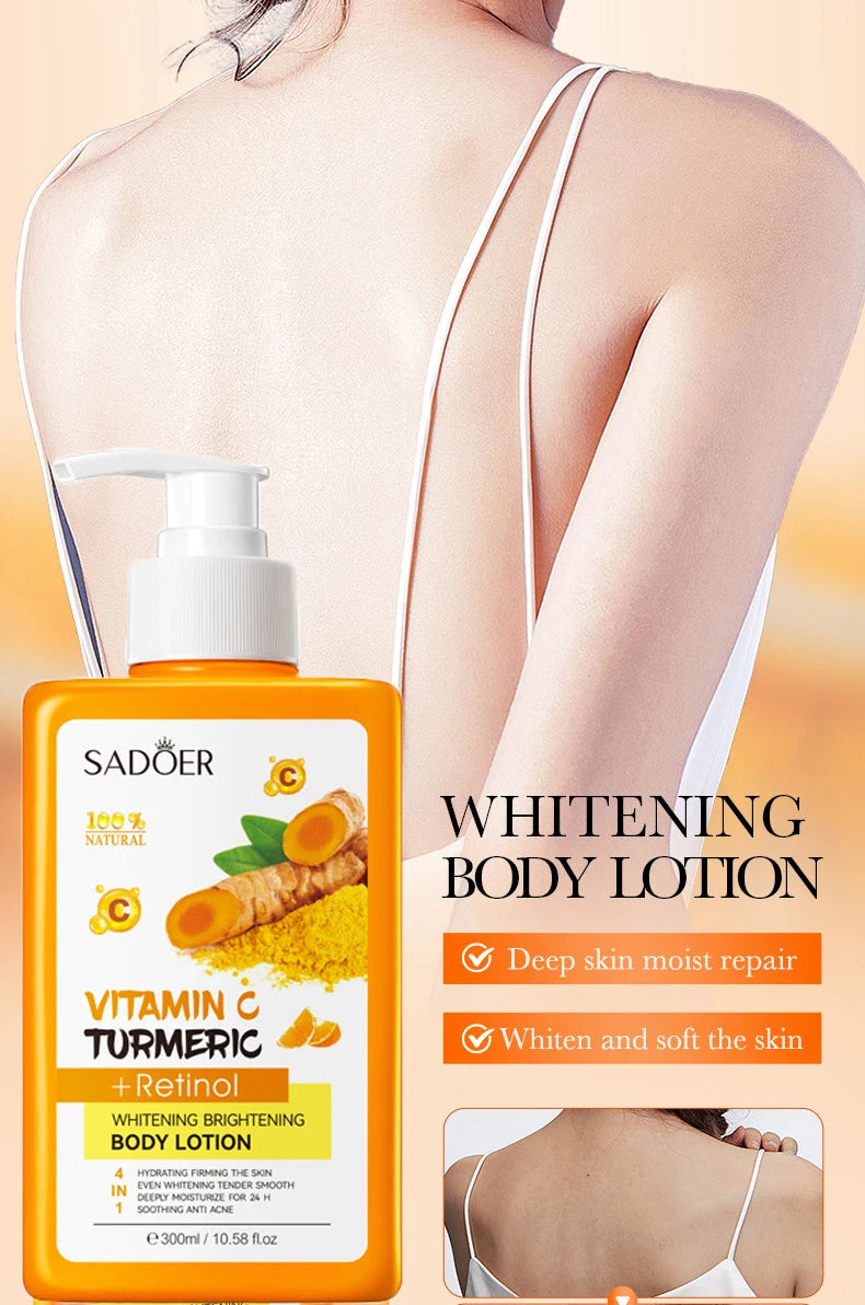 Turmeric Vitamin C Body Lotion Super Moisturizing Tender Firming Skin Brightening Face Cream Dark Spots Lighten Skin Care 300ml