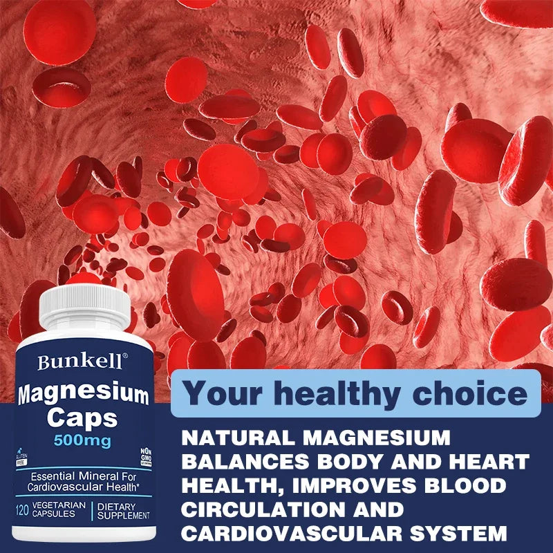 Magnesium Complex Capsules 500 Mg, Helps Strengthen Muscles, Bones, Nerves and Energy, Promotes Healthy Sleep