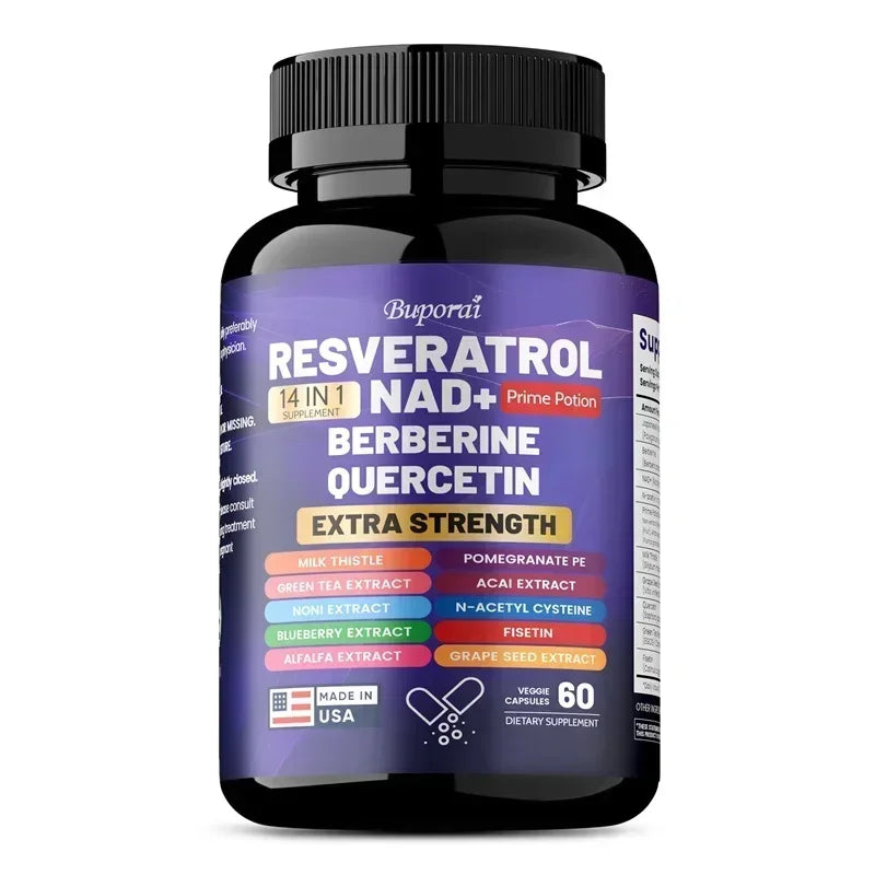 Resveratrol Nad+ Berberine Quercetin - Improve Aging, Anti-oxidation, Promote Metabolism, Protect Nerve Health, Non-GMO