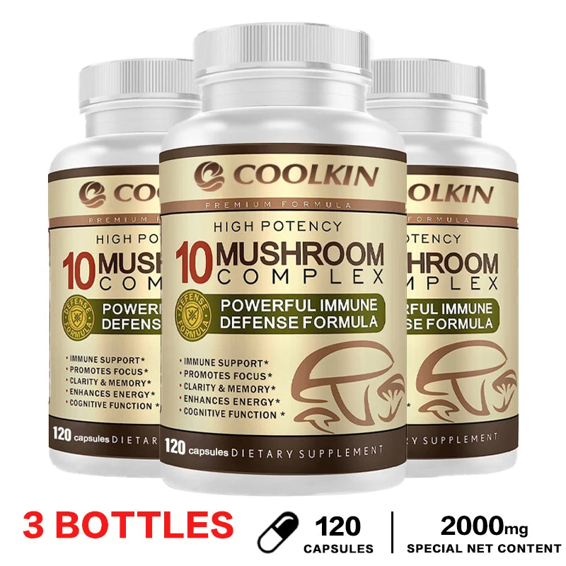 10 Mushroom Complex - Boost Energy, Improve Brain Function, Enhance Memory and Concentration, and Boost Immunity