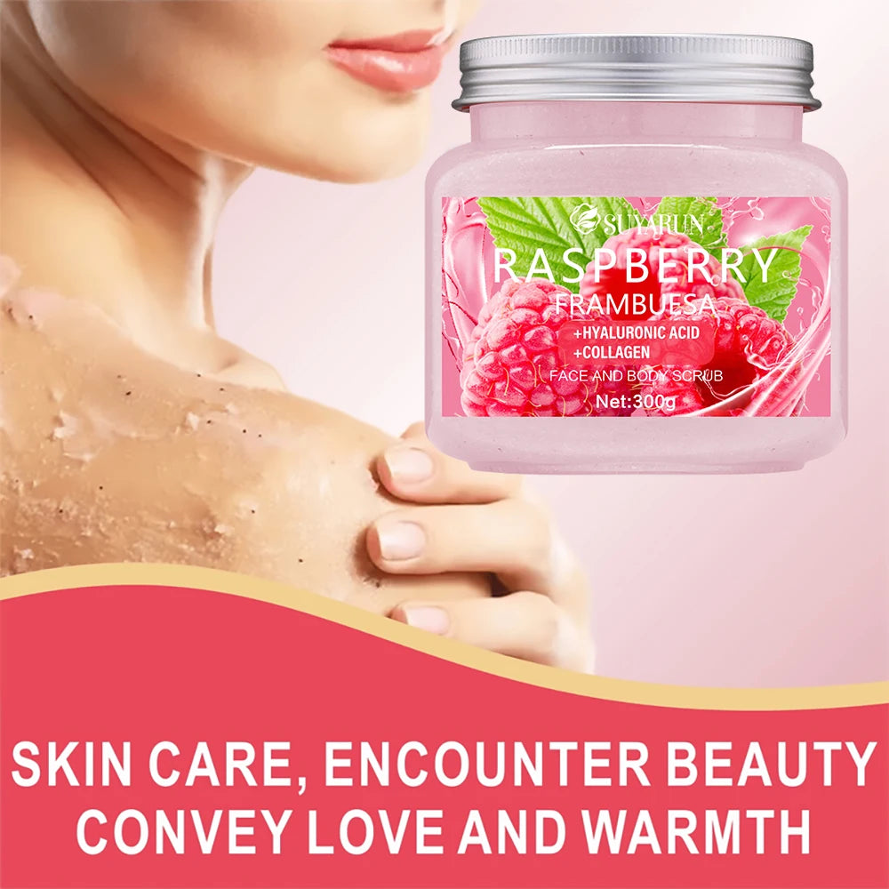 SUYARUN Natural Exfoliating Body Scrub - Raspberry/Aloe/Coconut, Moisturizing Dead Skin Removal, 3 Flavor for Smooth Skin.