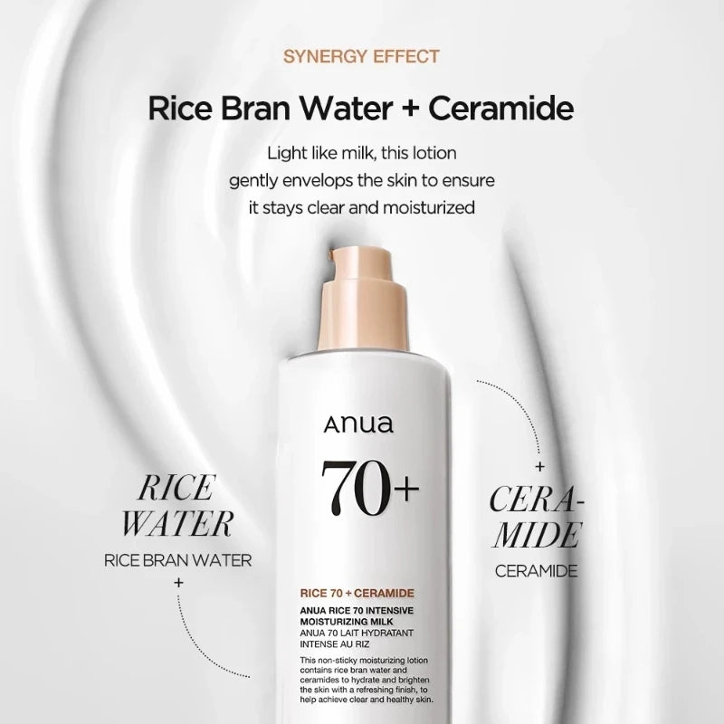 Korean Skincare Rice 70 Intensive Moisturizing Milk Lotion for Deep Hydration and Nourishing, Niacinamide Ceramides Lotion 150ml