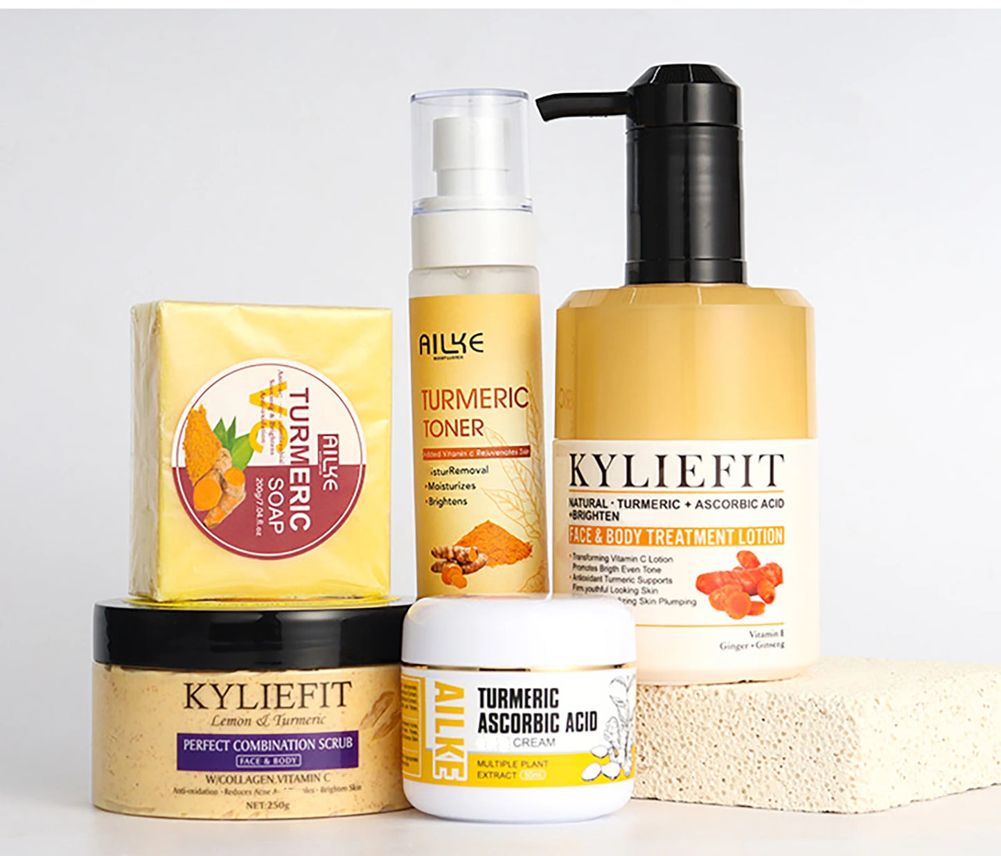 AILKE Natural Turmeric Skin Care Range, Lightening, Cleaning Skin, Moisturizes, Remove Acne and Pimples, Refining Pores