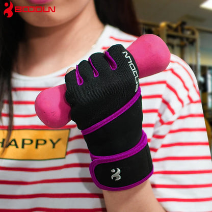 Boodun Men Women Gym Gloves Crossfit Fitness Gloves Extend Wristband Bodybuilding Barbell Dumbbell Weight Lifting Gym Equipment