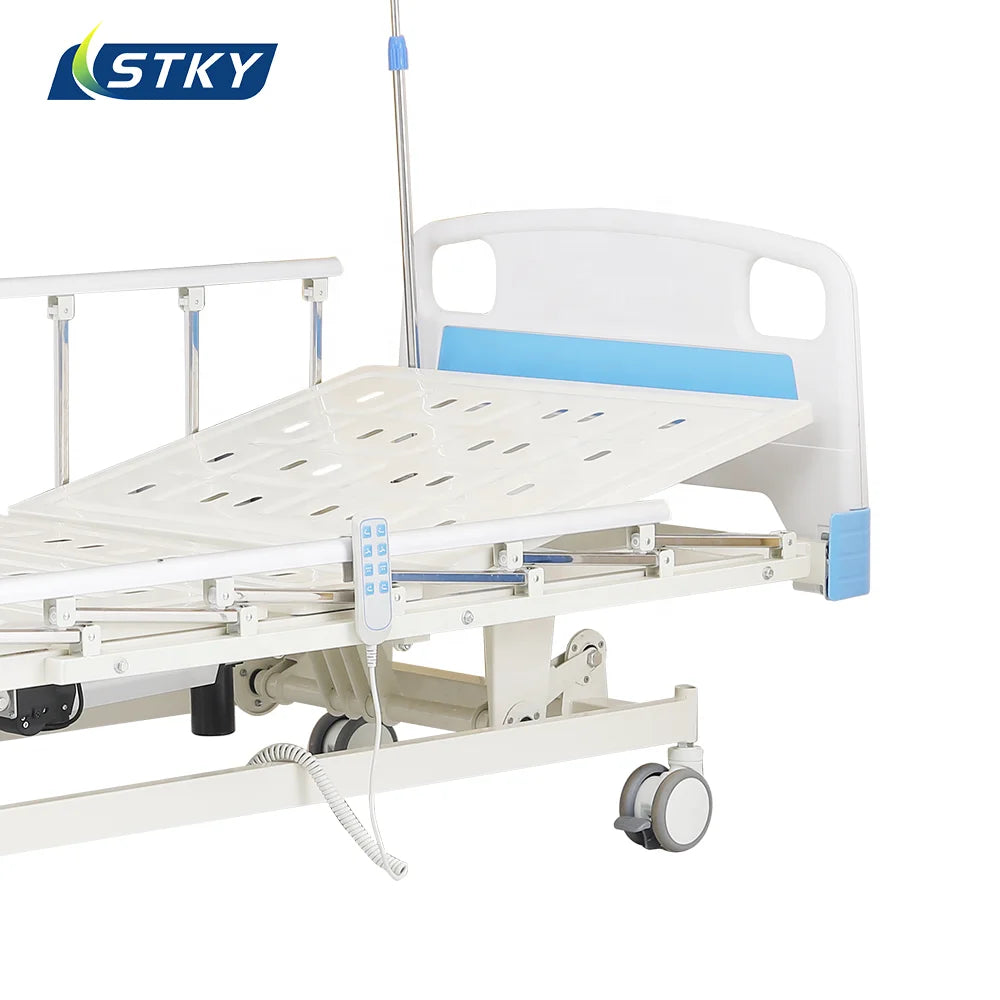 Made in Hengshui 3 Function Foldable ABS Medical ICU White Hospital Bed with Independent Casters