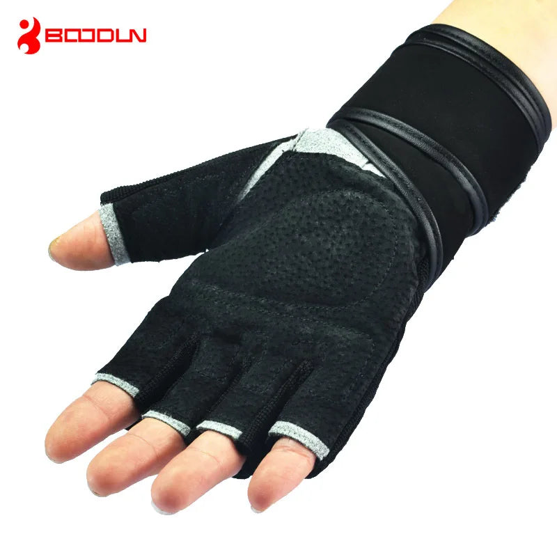 Genuine Leather Men's Half Finger Crossfit Gloves Gym Fitness Training Gloves Workout Sports Bodybuilding Weight Lifting Gloves