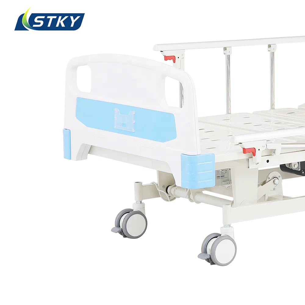 Made in Hengshui 3 Function Foldable ABS Medical ICU White Hospital Bed with Independent Casters