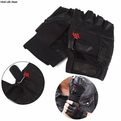 1Pair Men Black PU Leather Weight Lifting Gym Gloves Workout Wrist Wrap Sports Exercise Training Fitness