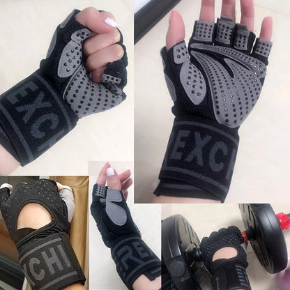 Breathable Sport Fitness Gloves Half Finger Women Men Long Wrist Protective Body Building Weightlifting Gym Training Equipment