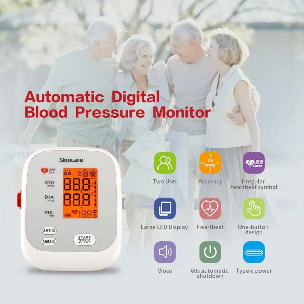 Sannuo Blood Pressure Monitor Upper Arm Blood Pressure Cuff Device Automatic Digital BP Machine Heart Rate Pulse Monitor Voice