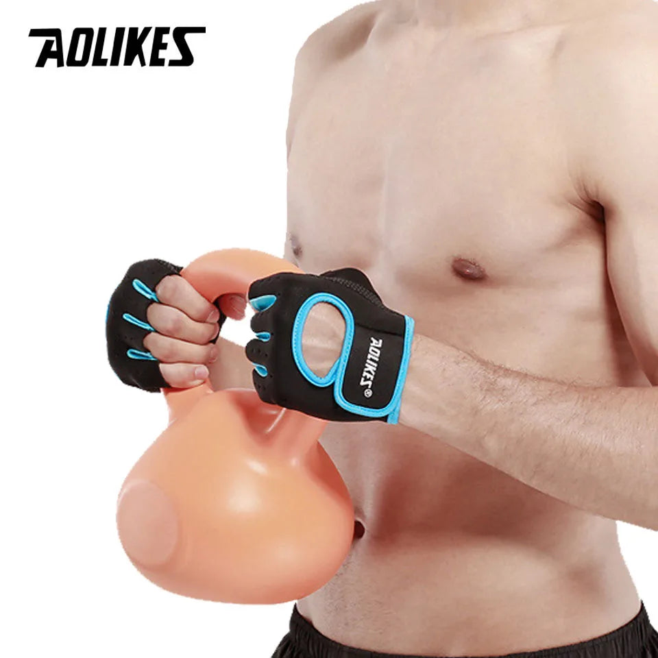 AOLIKES 1 Pair Men Women Gym Half Finger Sports Fitness Exercise Training Wrist Gloves Anti-slip Resistance Weightlifting Gloves