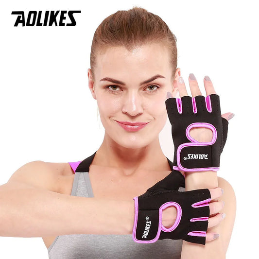 AOLIKES 1 Pair Men Women Gym Half Finger Sports Fitness Exercise Training Wrist Gloves Anti-slip Resistance Weightlifting Gloves