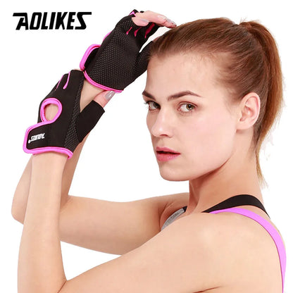 AOLIKES 1 Pair Men Women Gym Half Finger Sports Fitness Exercise Training Wrist Gloves Anti-slip Resistance Weightlifting Gloves