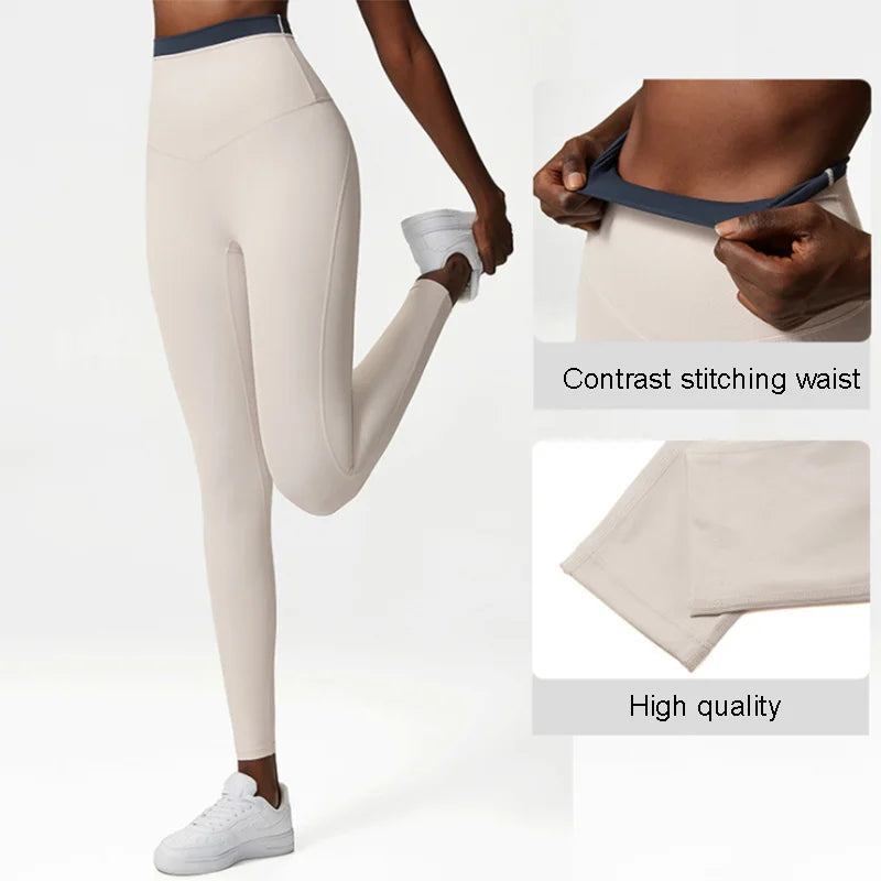 Solid Color Tight-Fitting Yoga Pants Women High Waist Workout Gym Leggings Soft Elasticity Athletics Running Pants