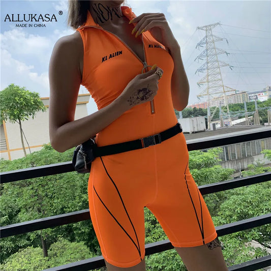 fitness Playsuits women active wear sleeveless zipper turtleneck letter print patchwork bodysuit sportswear slim outfits