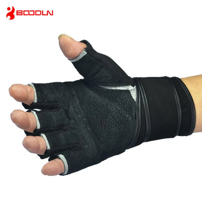 Genuine Leather Men's Half Finger Crossfit Gloves Gym Fitness Training Gloves Workout Sports Bodybuilding Weight Lifting Gloves