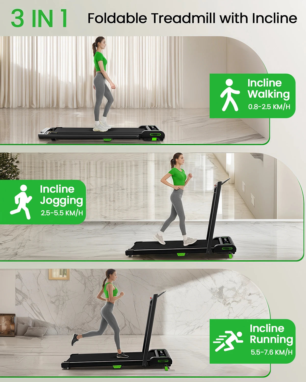 US Stock 2-in-1 Cardio Treadmill Foldable LED Screen Walking Running Machine Electric for Home Office Fitness Dropshipping