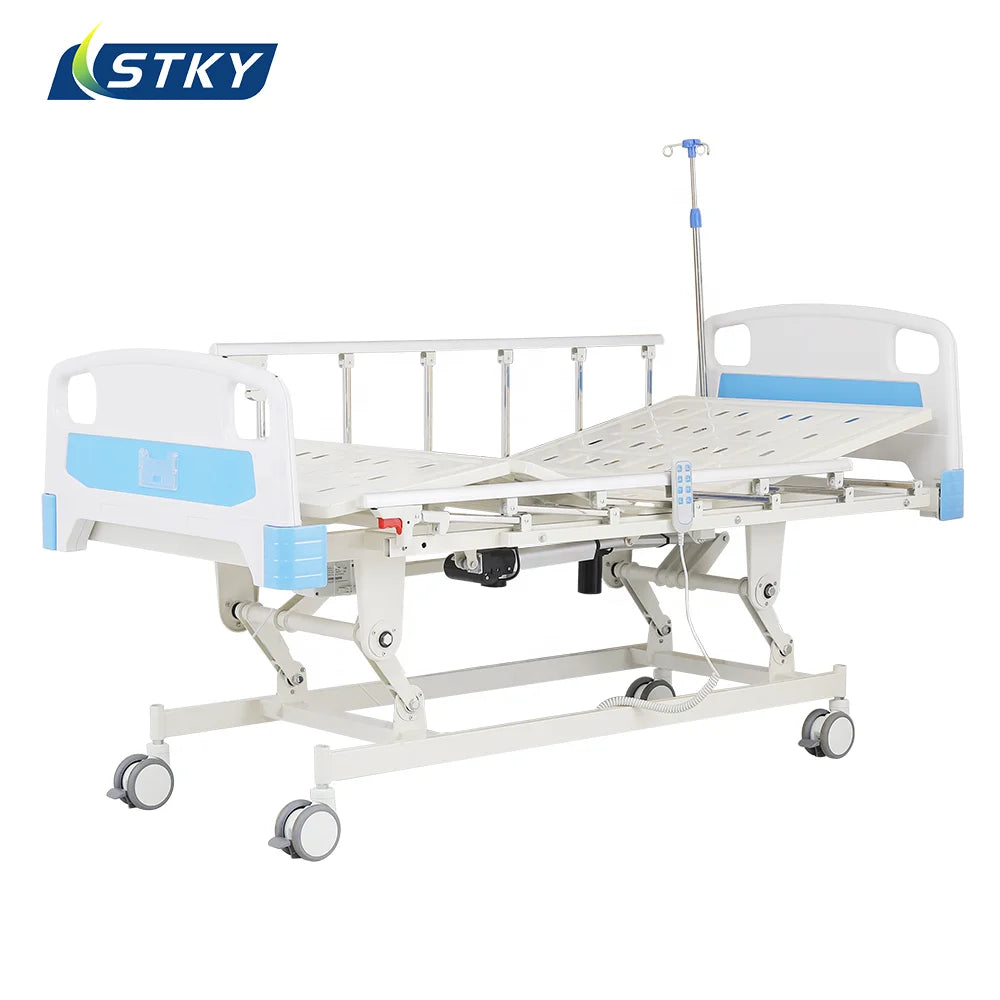 Made in Hengshui 3 Function Foldable ABS Medical ICU White Hospital Bed with Independent Casters