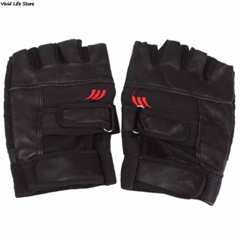 1Pair Men Black PU Leather Weight Lifting Gym Gloves Workout Wrist Wrap Sports Exercise Training Fitness