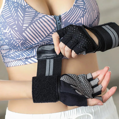 Body Building Gym Fitness Gloves women men with Long Belt Weightlifting Crossfit Gloves Barbell Dumbbell pesas gimnasio