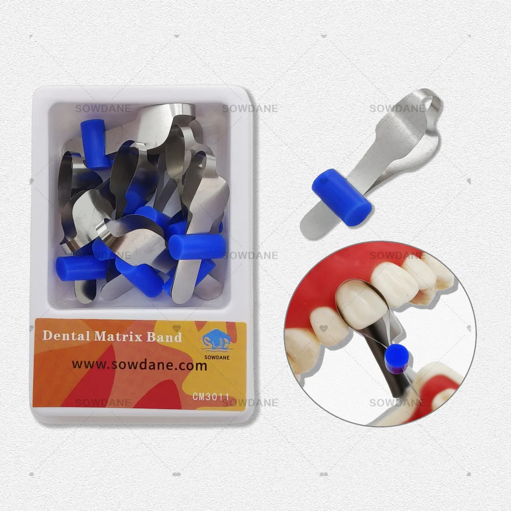 5 Packs Dental Sectional Contoured Metal Matrices  Dental Twin Anterior Matrices with Locker Dentist Matrix Material 10pcs/pack