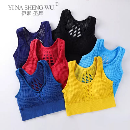 Women's Medium Mesh Support Cross Back Wirefree Removable Cups Sport Bra Tops Freedom Seamless Yoga Gym Running Sports Bras New