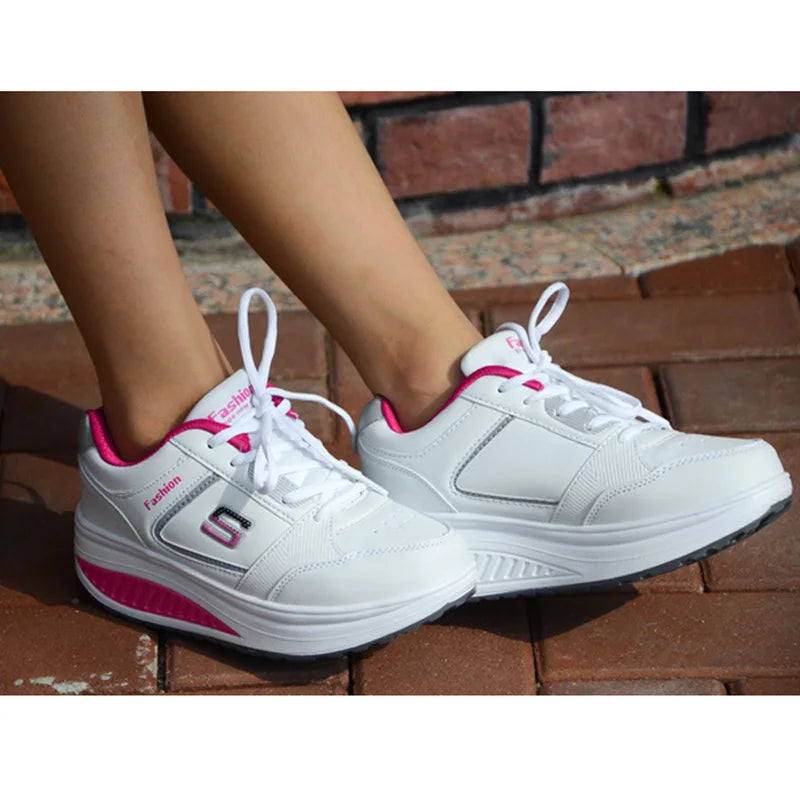 Ladies White Sneakers Platform Wedges Trainers Women Running Shoes  Zapatillas De Deporte Chunky