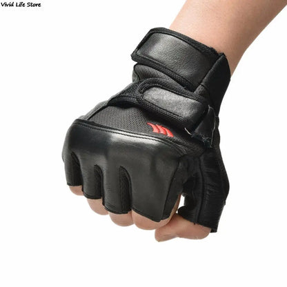 1Pair Men Black PU Leather Weight Lifting Gym Gloves Workout Wrist Wrap Sports Exercise Training Fitness