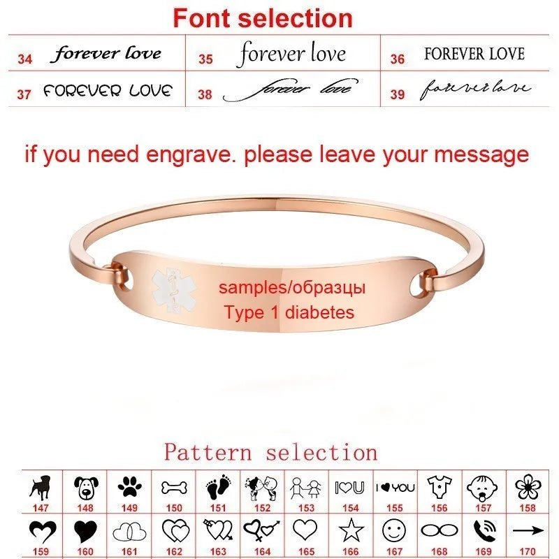 Personalized Women Cuff Bracelet In Rose Golden Type 1 Diabetes Medical Femme Bangle Pulseira Mom Gift