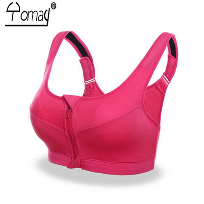 S-5XL Professional Women Plus Size Sport Bra Vest Zipper Front Running Yoga Bra Push Up Shockproof Wirefree Crop GYM Fitness Top