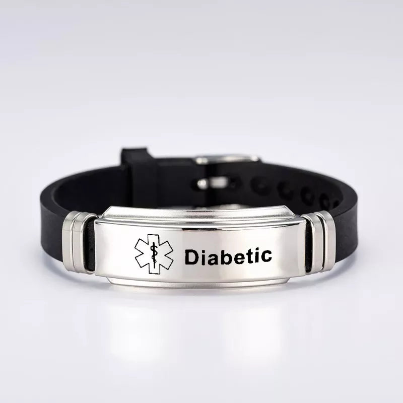 Stainless Steel Engravable Medical Alert Bracelets DIABETES EPILEPSY ALZHEIMER'S ALLERGY SOS Women Men Silicone Bracelet